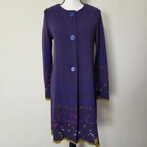 NWT Catherine Andre M Designer Quiet Luxury Jacquard Sweater Coatigan Purple